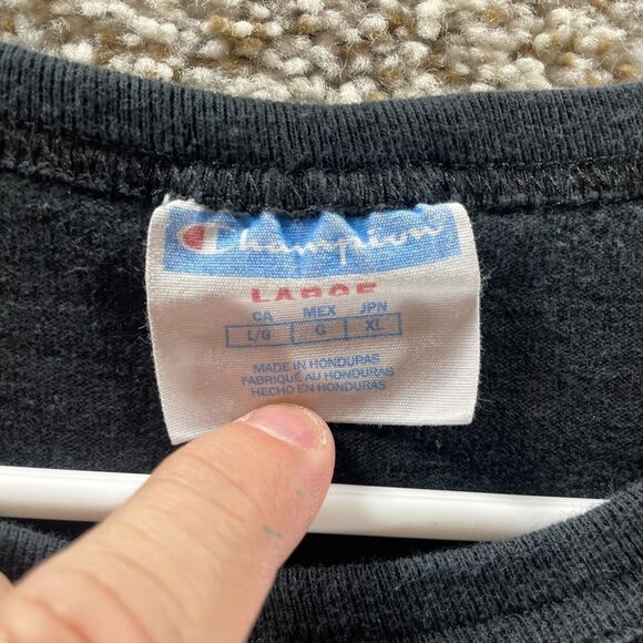 Champion Shirt Adult Large Black Big Embroidered Logo Vintage Crewneck Cotton - Picture 5 of 10